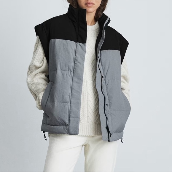 Everlane Nyle Puffer Vest Blue/Gray Colorblock Lined Full Zip Snap Size XS 🔴 - Picture 1 of 11